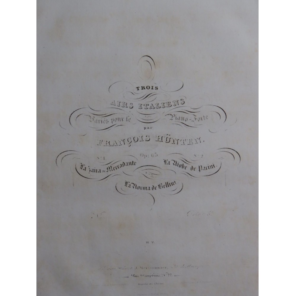HÜNTEN François La Zaira de Mercadante Piano ca1835