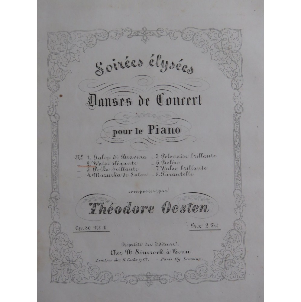 OESTEN Théodore Soirées Élysées op 80 No 2 Piano ca1852