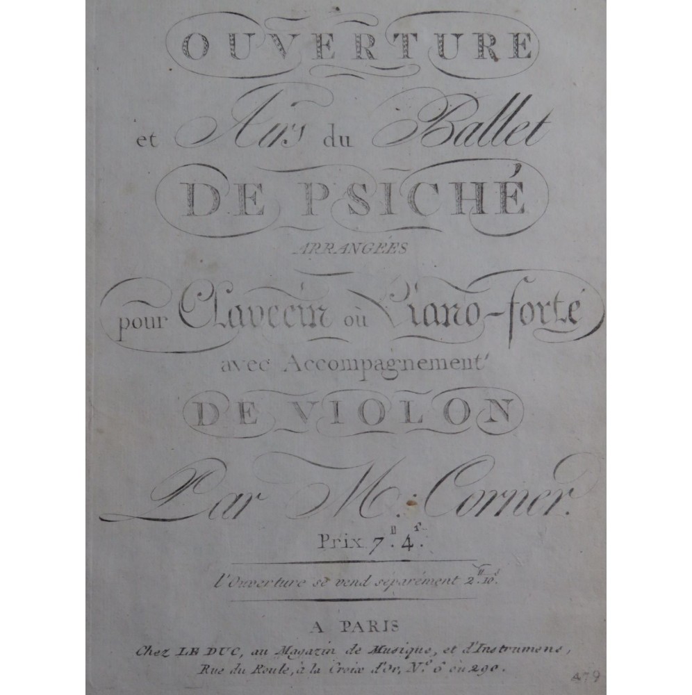 GARDEL Pierre Psyché Ouverture et Airs du Ballet Clavecin ou Piano XVIIIe