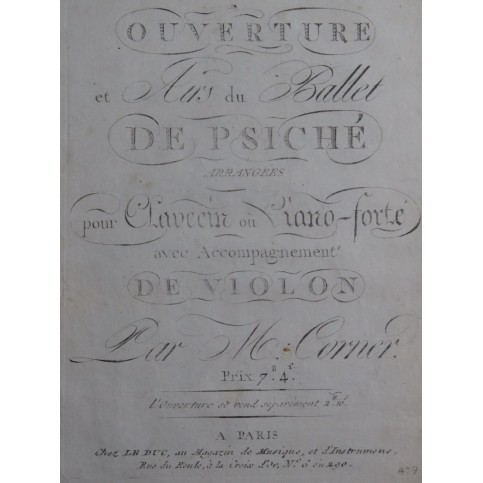 GARDEL Pierre Psyché Ouverture et Airs du Ballet Clavecin ou Piano XVIIIe