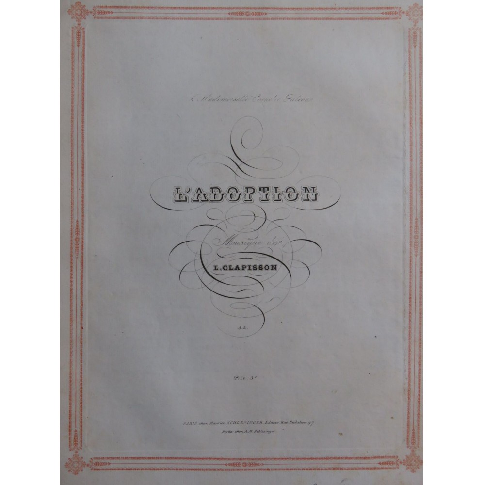 CLAPISSON Louis L'Adoption Chant Piano ca1838
