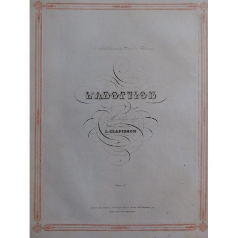 CLAPISSON Louis L'Adoption Chant Piano ca1838