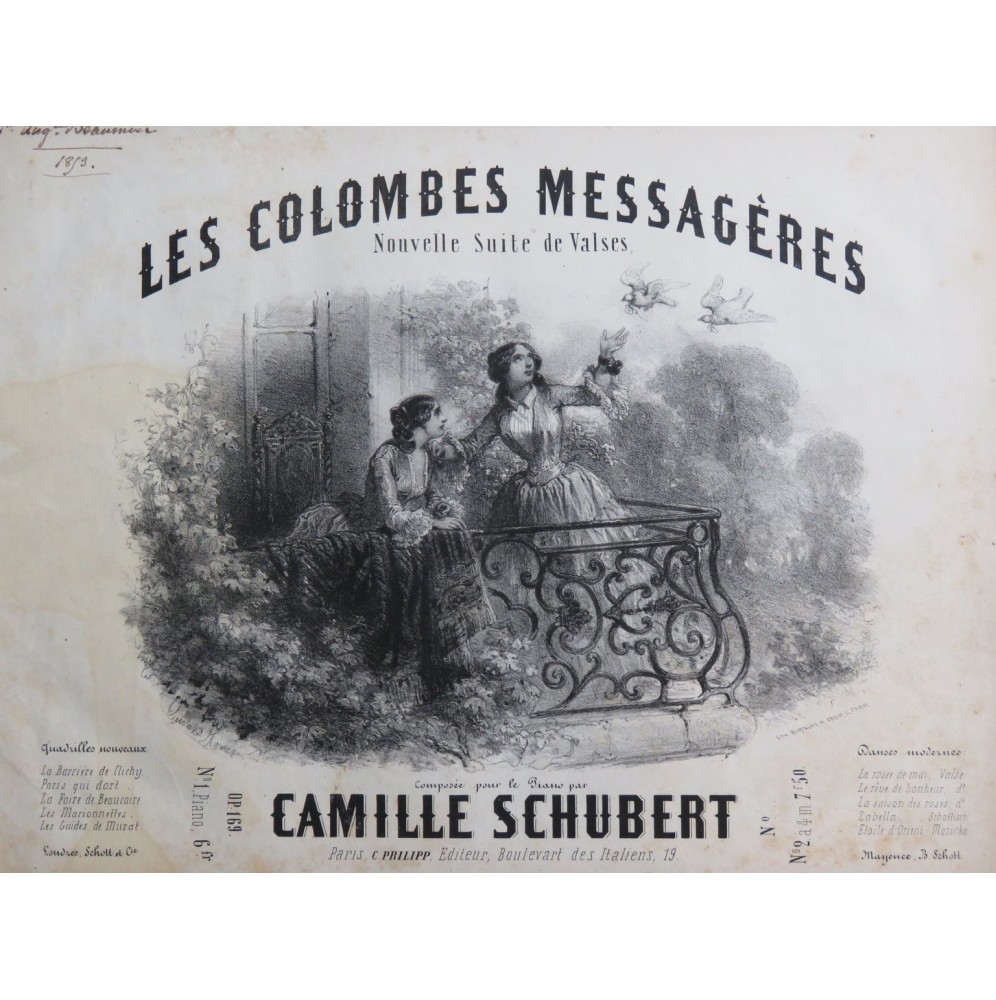SCHUBERT Camille Les Colombes Messagères Piano 1852