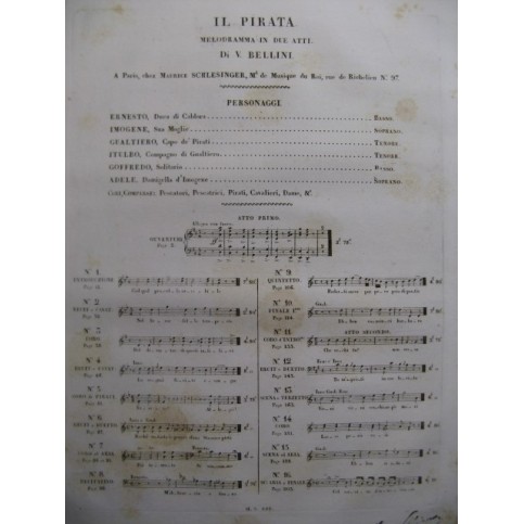 BELLINI Vincenzo Il Pirata No 2 Recit et Cavatine 1832