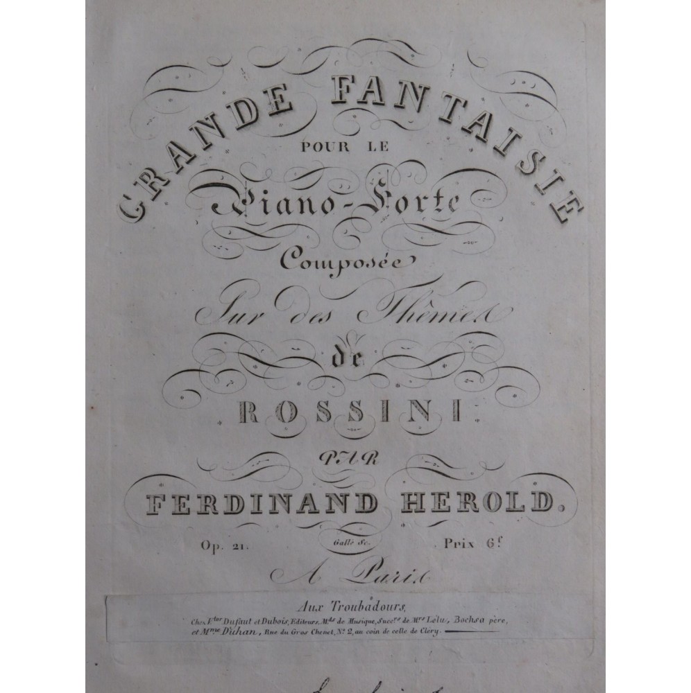HEROLD Ferdinand Grande Fantaisie Rossini op 21 Piano ca1820