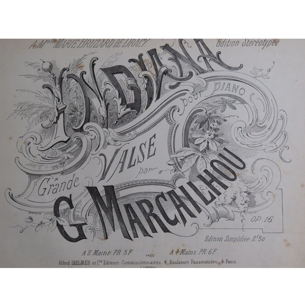 MARCAILHOU Gatien Indiana Grande Valse Piano ca1865
