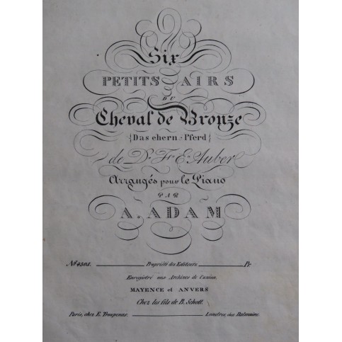 ADAM Adolphe Six Petits Airs du Cheval de Bronze Piano ca1835
