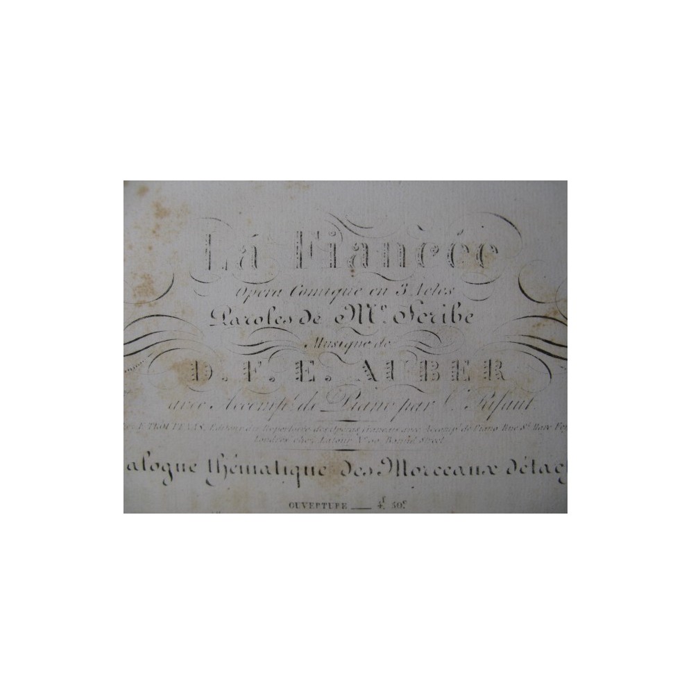 AUBER D. F. E. La Fiancée No 2 Couplets Chant Piano 1829