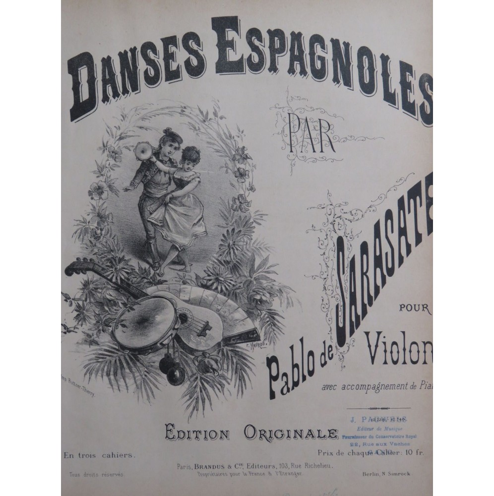 DE SARASATE Pablo Danses Espagnoles 1er Cahier Piano Violon ca1900