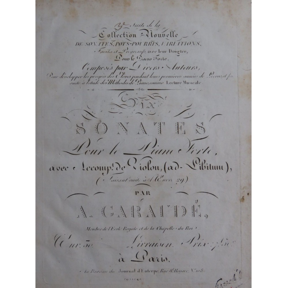 DE GARAUDÉ Alexis Trois Sonates op 30 Piano ca1820