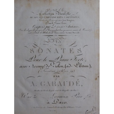 DE GARAUDÉ Alexis Trois Sonates op 30 Piano ca1820