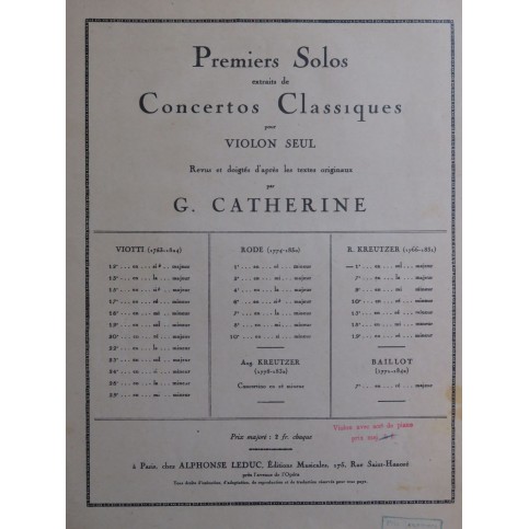 KREUTZER Rodolphe Concerto No 1 1er Solo Piano Violon 1931