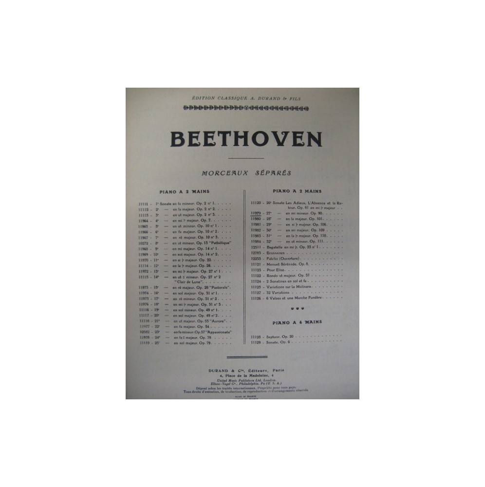 BEETHOVEN Sonate No 27 op 90 Piano 1950