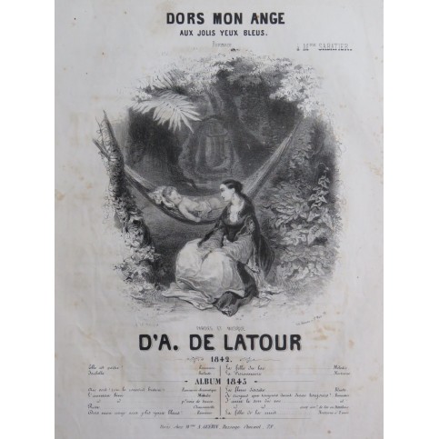 DE LATOUR A. Dors mon ange Chant Piano 1843