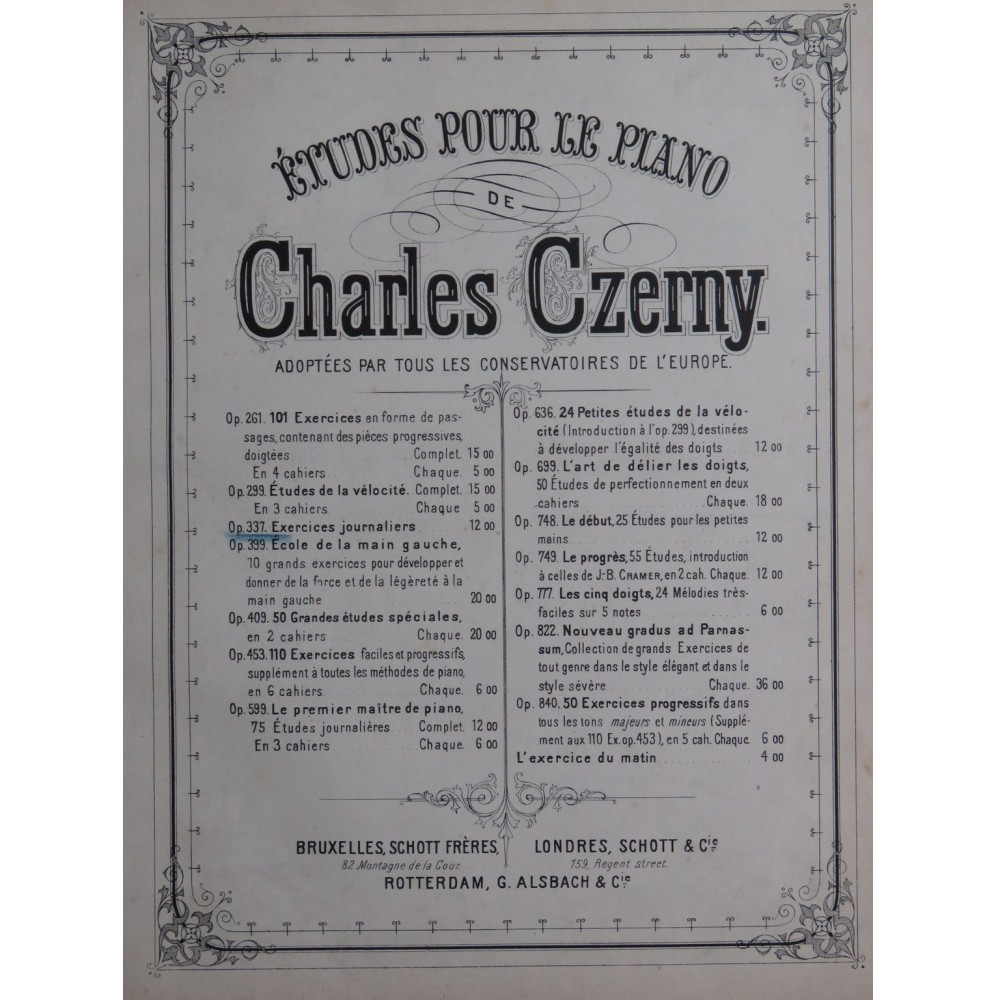 CZERNY Charles Exercice Journalier 40 Etudes op 337 Piano ca1880