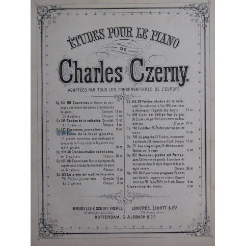CZERNY Charles Exercice Journalier 40 Etudes op 337 Piano ca1880