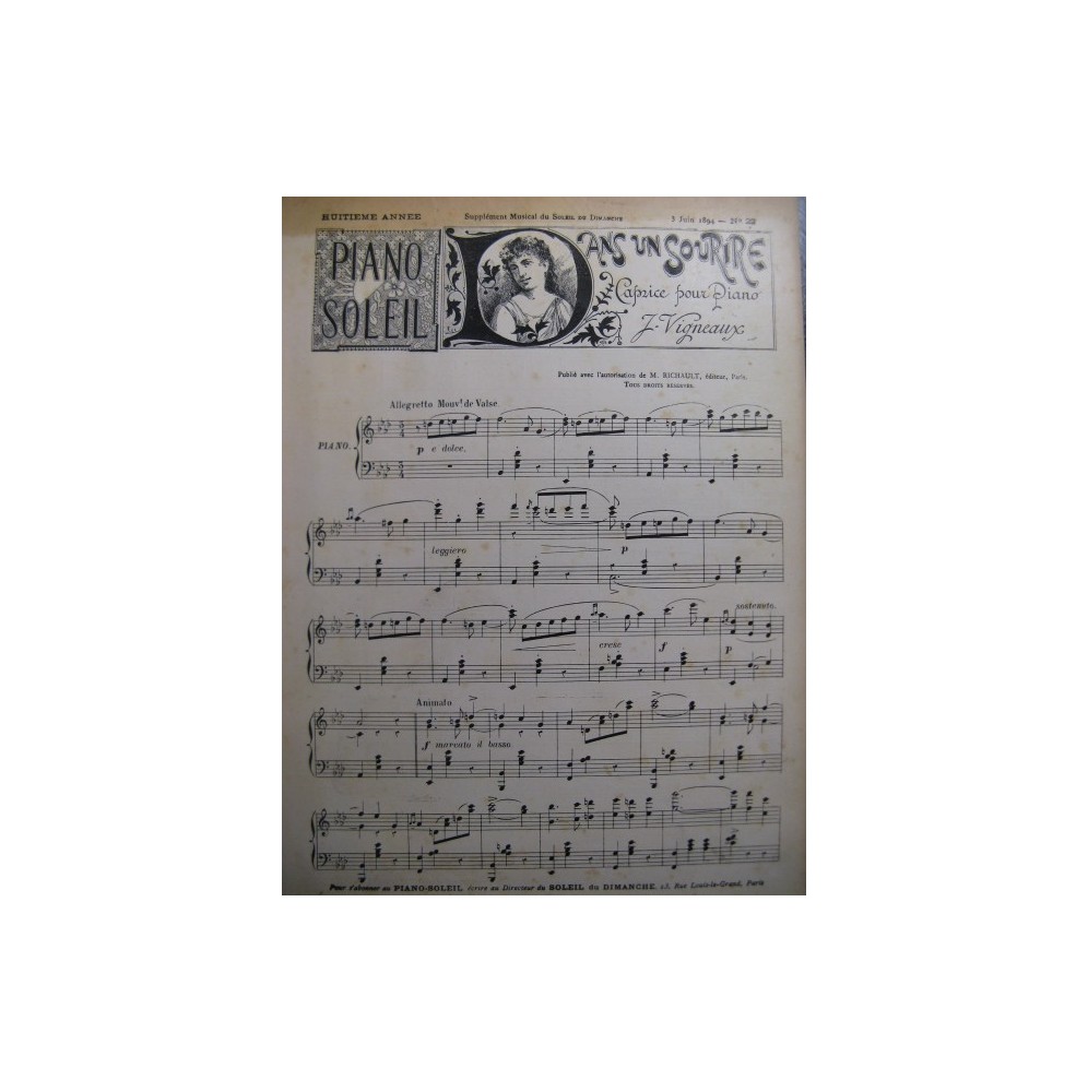 Piano Soleil No 22 Juin 1894 Vigneaux Bach Piano