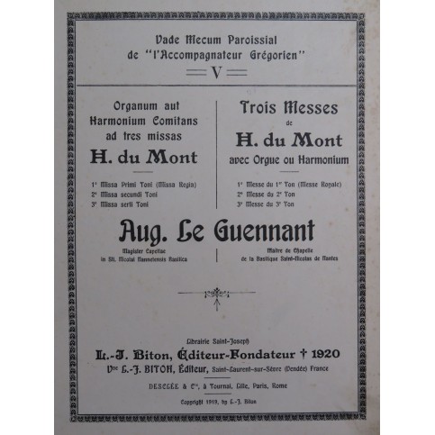 LE GUENNANT Auguste Trois Messes Chant Orgue 1920
