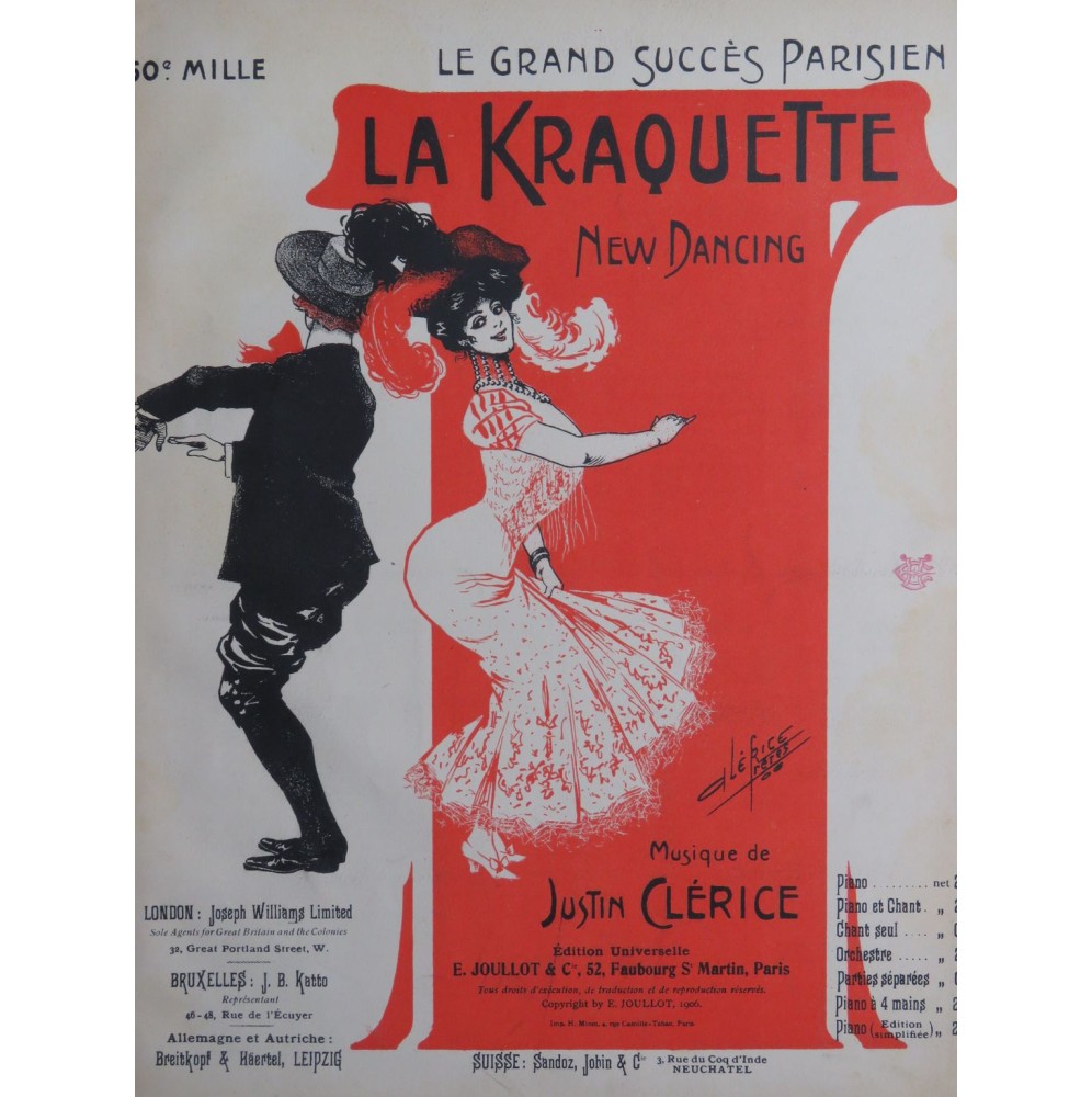 CLÉRICE Justin La Kraquette New Dancing Danse Piano 1906