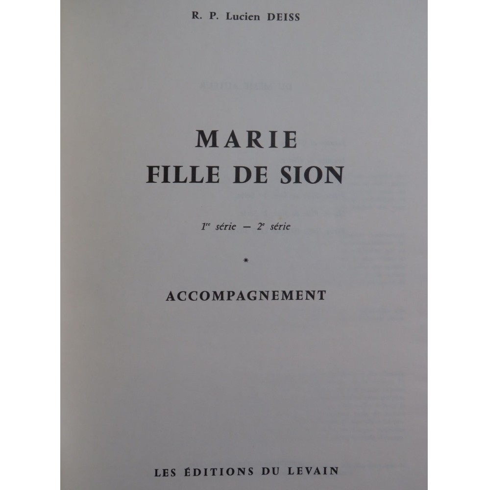 DEISS Lucien Marie Fille de Sion Chant Orgue 1959