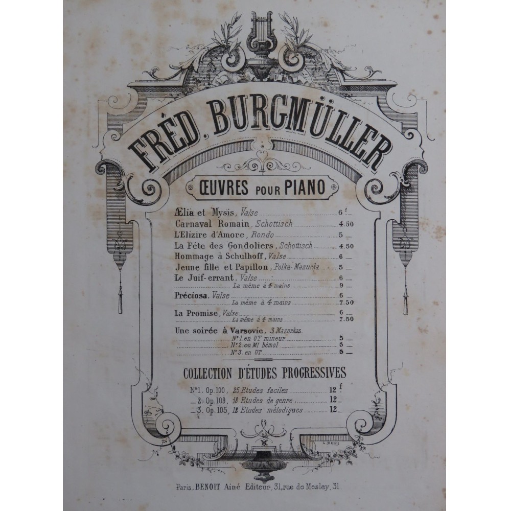 BURGMÜLLER Frédéric Grande Valse Brillante Juif Errant Piano ca1860