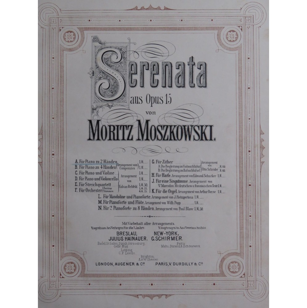 MOSZKOWSKI Moritz Serenata op 15 Piano ca1885
