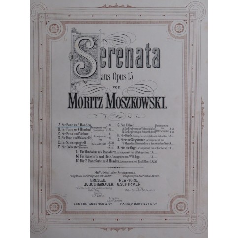 MOSZKOWSKI Moritz Serenata op 15 Piano ca1885