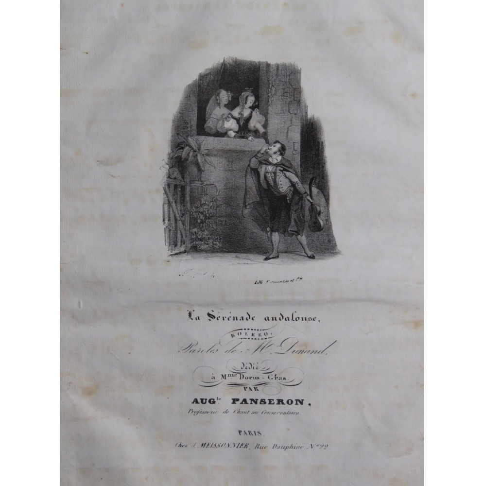 PANSERON Auguste La Sérénade Andalouse Chant Piano ca1830