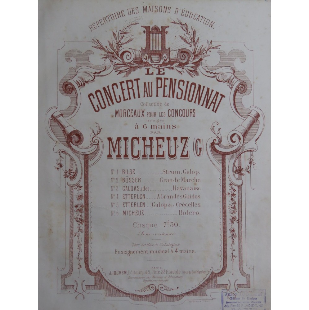 ETTERLEN A. A Grandes Guides Galop Piano 6 mains ca1880