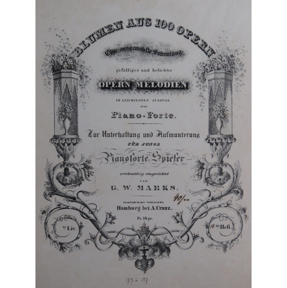 MARKS G. W. Blumen aus 100 Opern Livraison 14 Piano XIXe