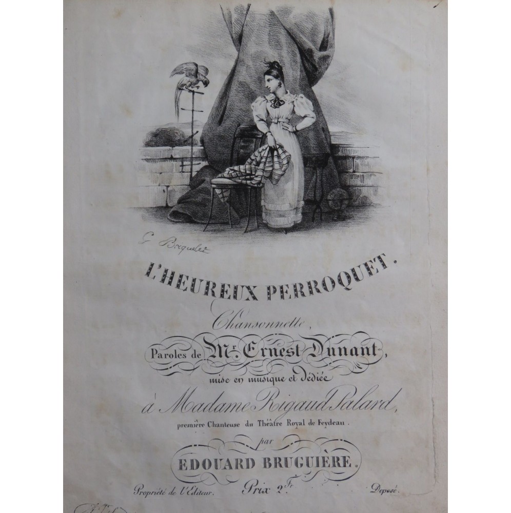 BRUGUIÈRE Édouard L'Heureux Perroquet Chant Piano ou Harpe ca1820