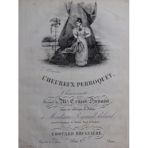 BRUGUIÈRE Édouard L'Heureux Perroquet Chant Piano ou Harpe ca1820