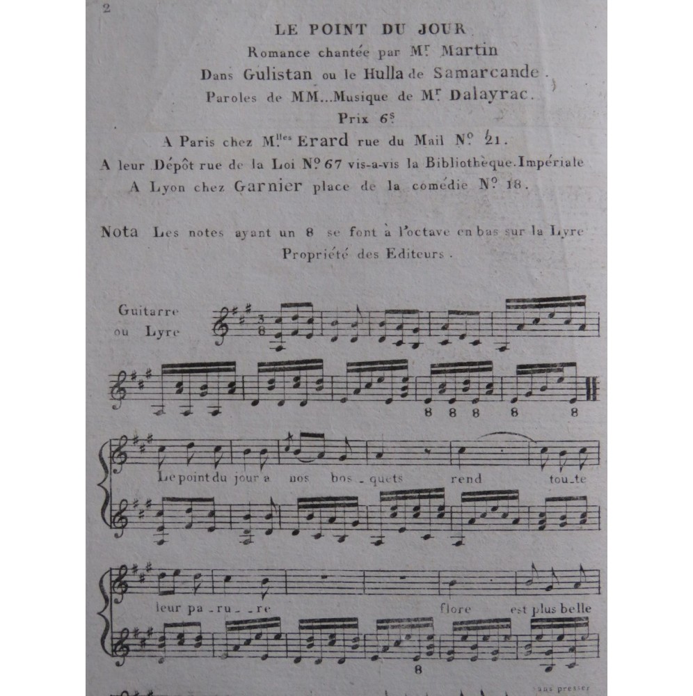 DALAYRAC Nicolas Le Point du Jour Chant Guitare ca1810
