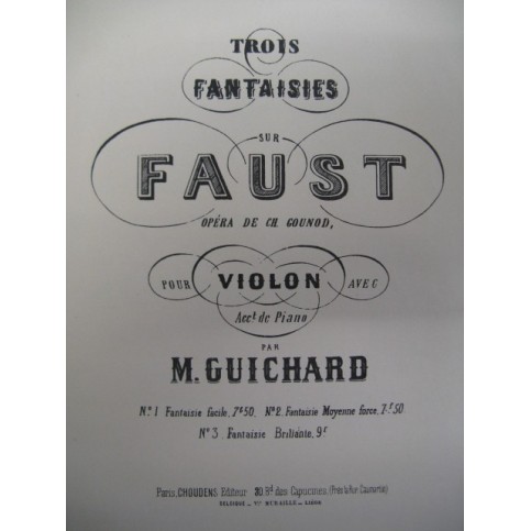 GUICHARD M. Fantaisie sur Faust Violon Piano ca1870