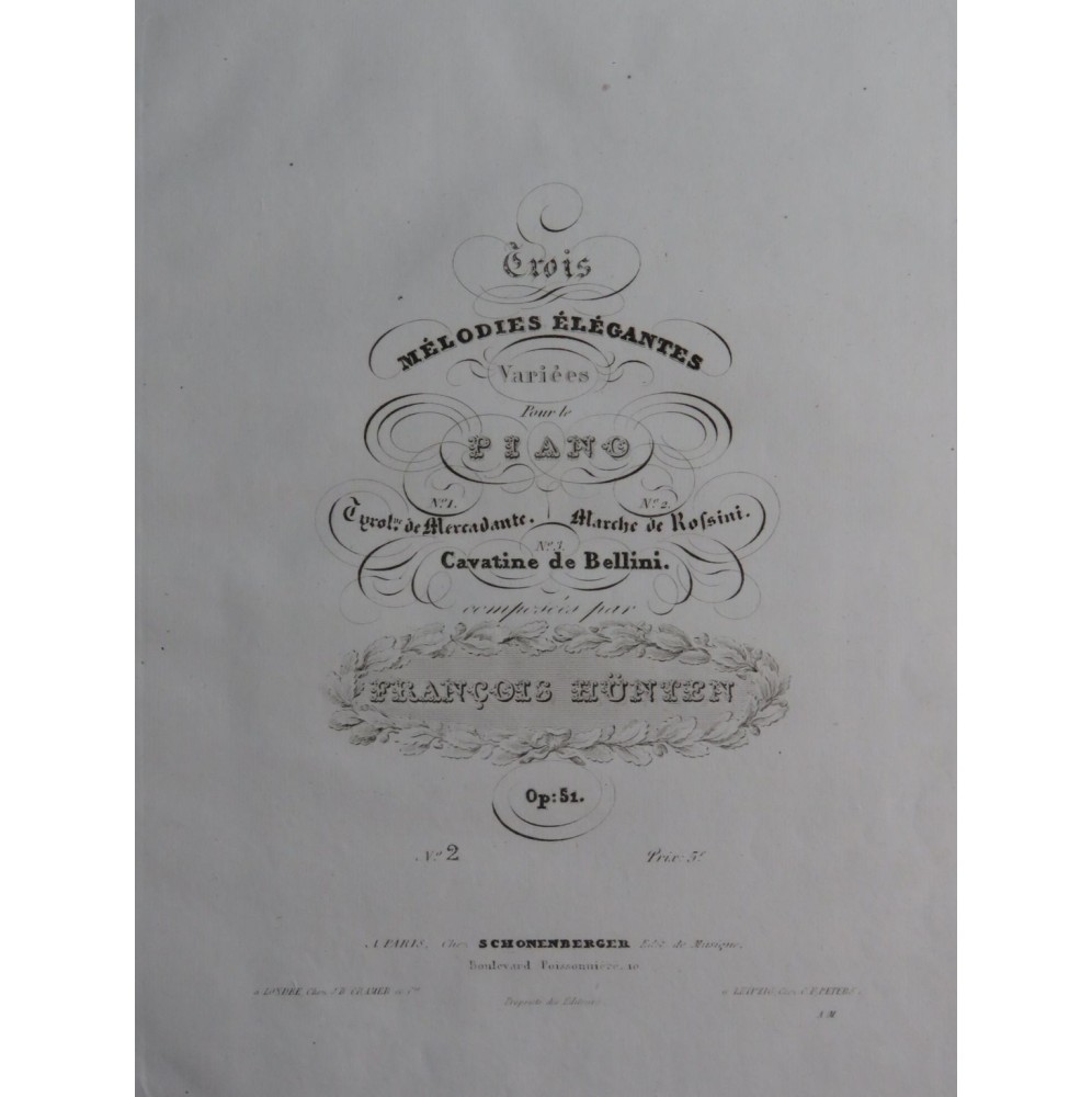 HÜNTEN François Marche de Rossini op 51 No 2 Piano ca1833