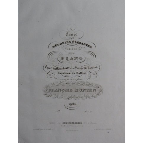 HÜNTEN François Marche de Rossini op 51 No 2 Piano ca1833