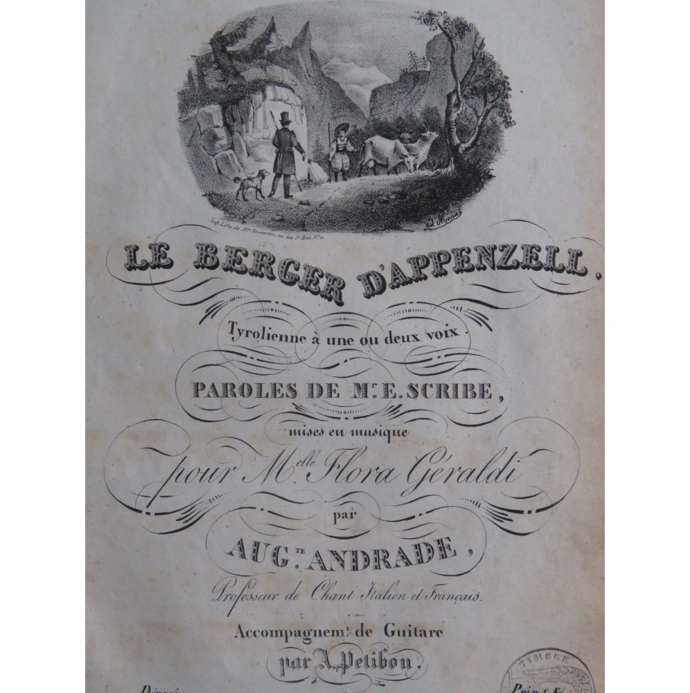 ANDRADE Auguste Le Berger d'Appenzel Chant Guitare ca1830