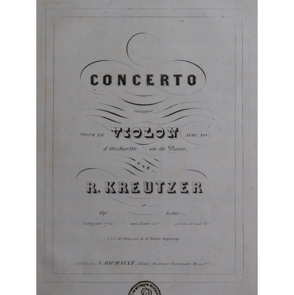 KREUTZER Rodolphe Concerto No 18 Violon ca1820