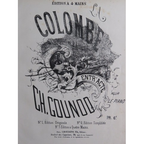 GOUNOD Charles La Colombe Entr'acte Piano 4 mains XIXe