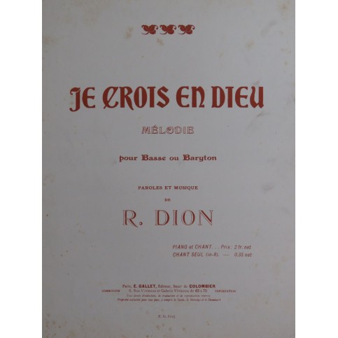 DION R. Je crois en Dieu Chant Piano