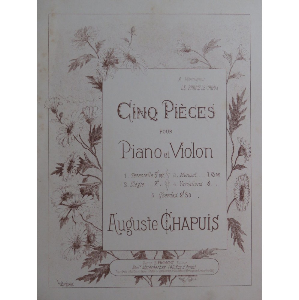 CHAPUIS Auguste Tarentelle Piano Violon ca1885