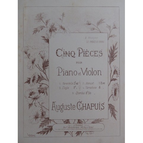 CHAPUIS Auguste Tarentelle Piano Violon ca1885