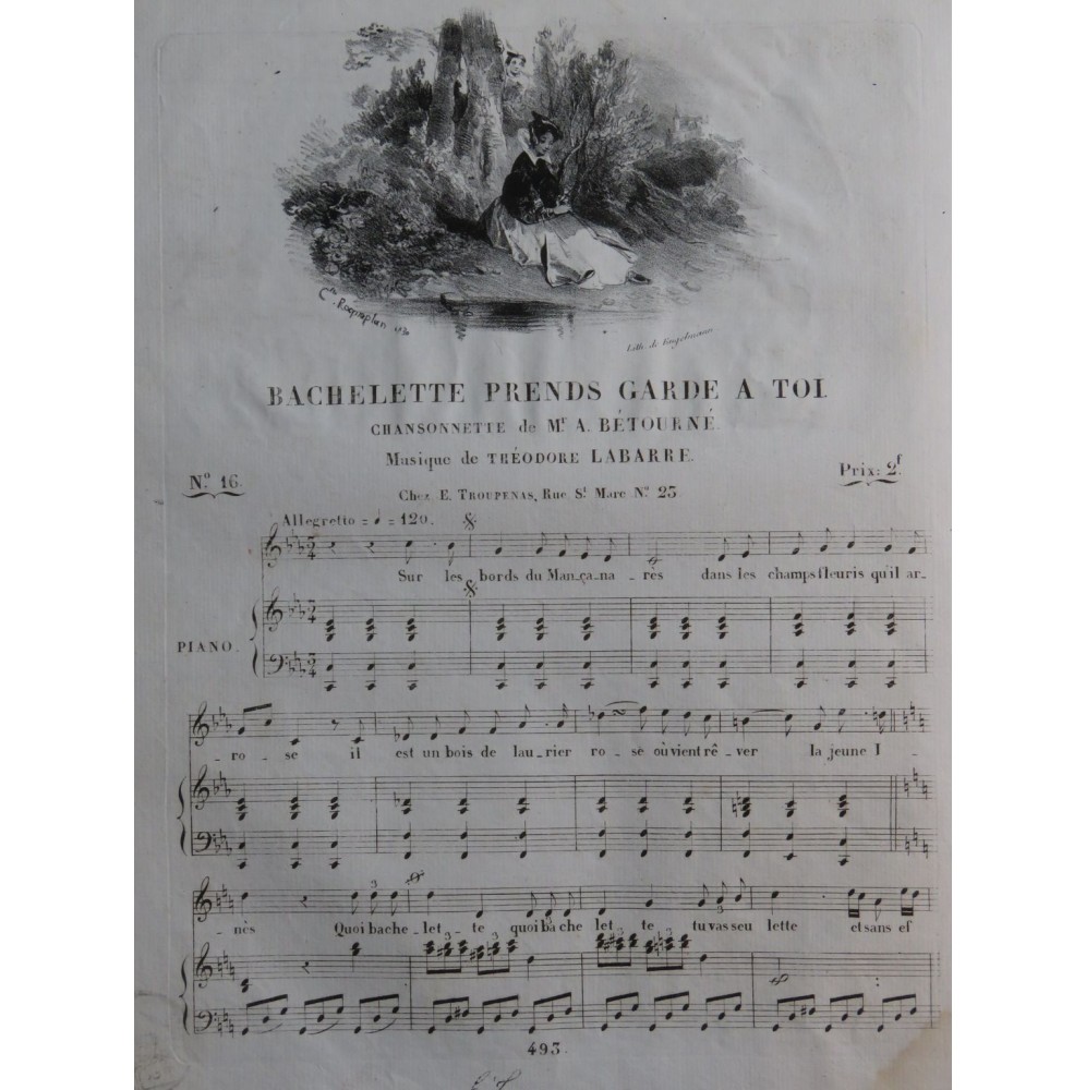 LABARRE Théodore Bachelette prends garde à toi Chant Piano ca1830