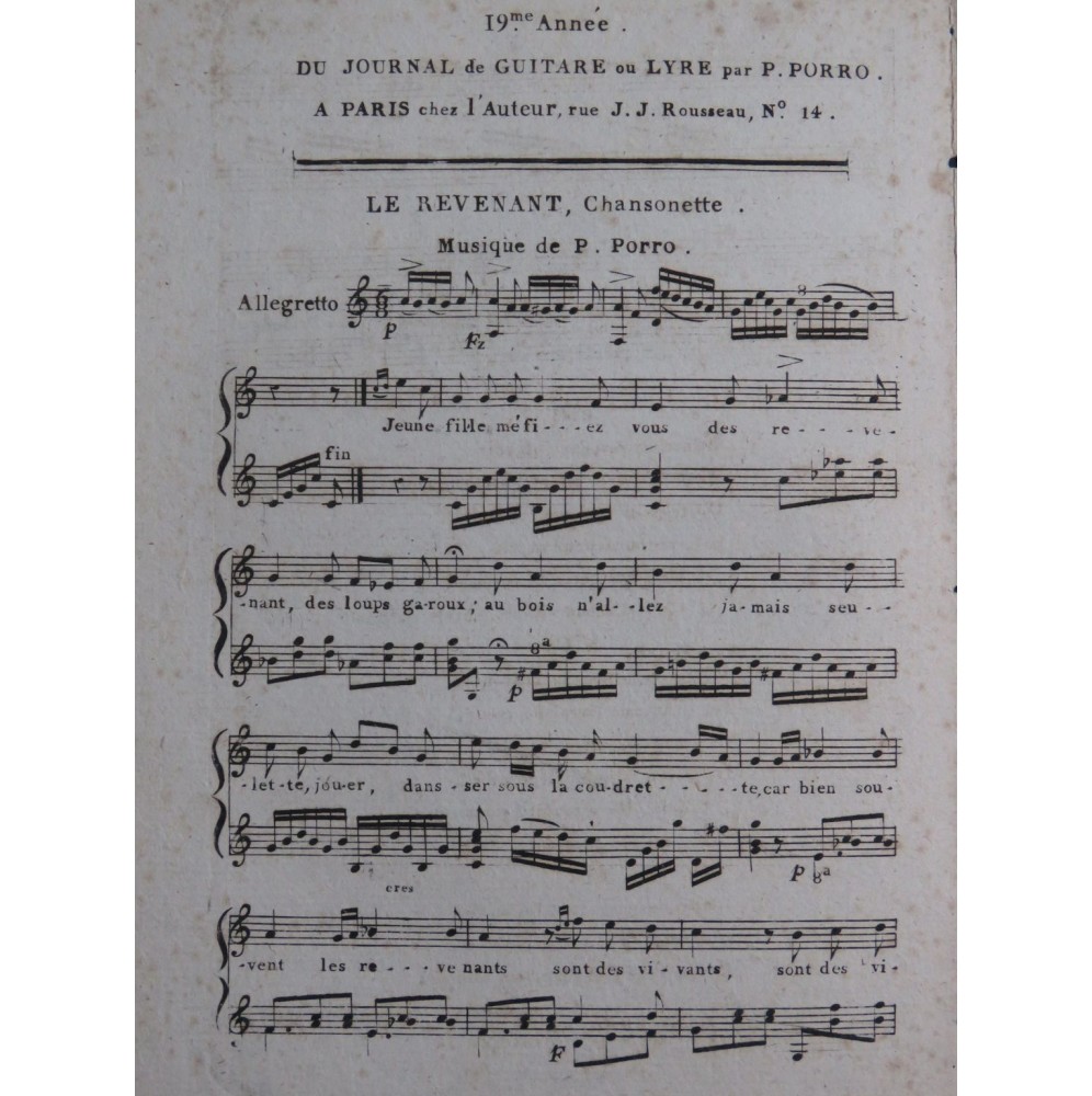 PORRO Pierre-Jean Le Revenant Chant Guitare ou Lyre ca1820