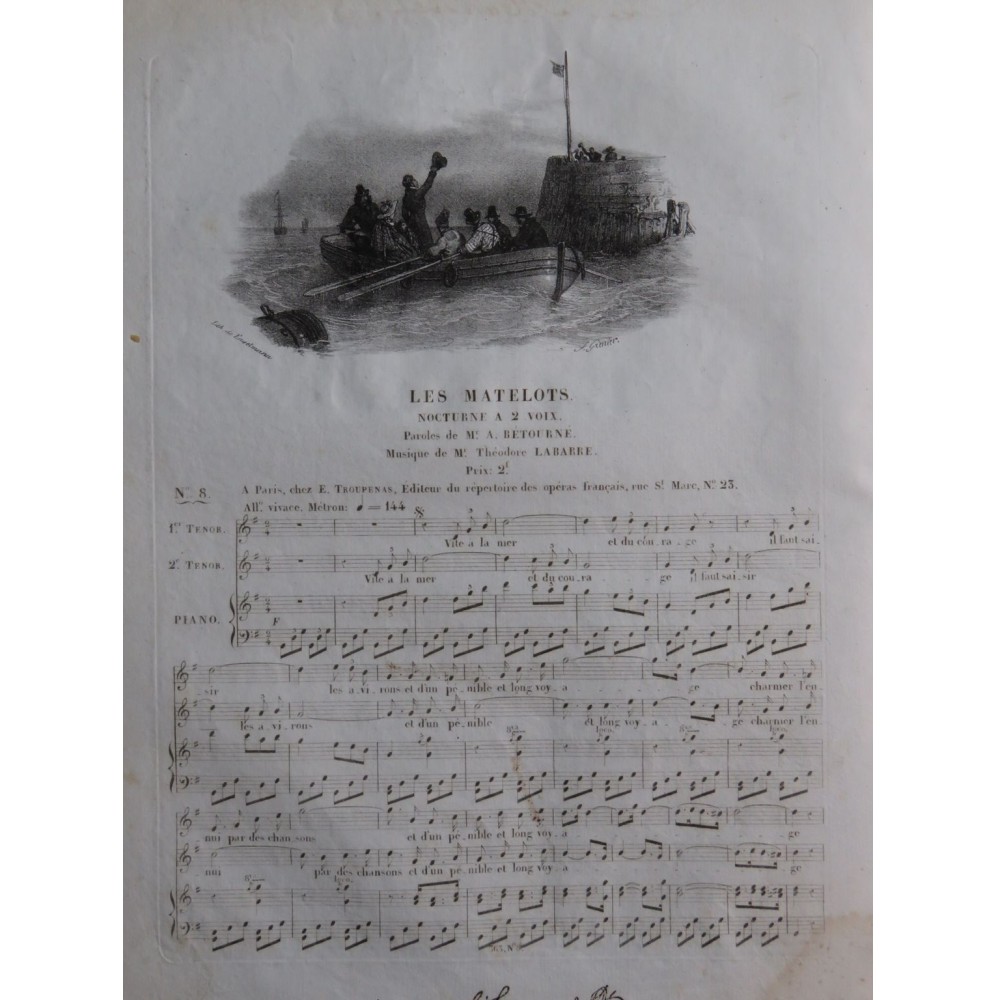 LABARRE Théodore Les Matelots Chant Piano ca1830