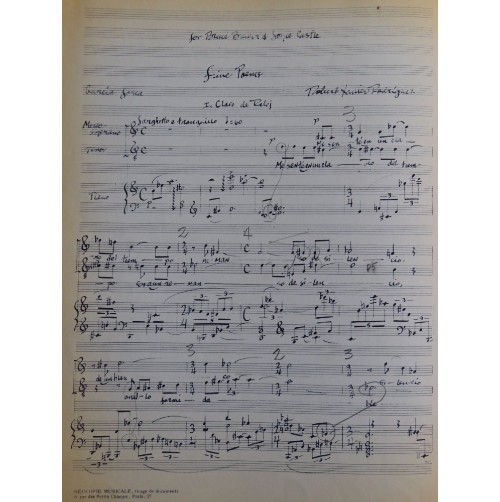 RODRIGUEZ Robert Xavier Five Poems Chant Piano 1975