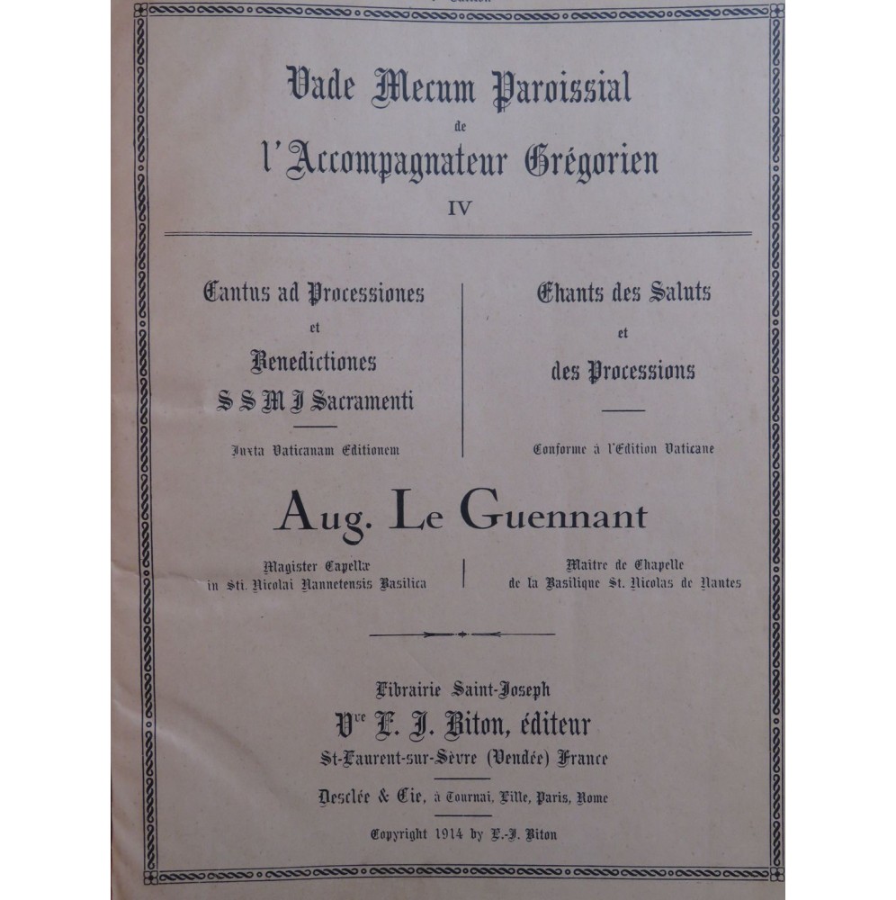 LE GUENNANT Auguste Vade Mecum Accompagnateur Grégorien Chant Orgue 1914