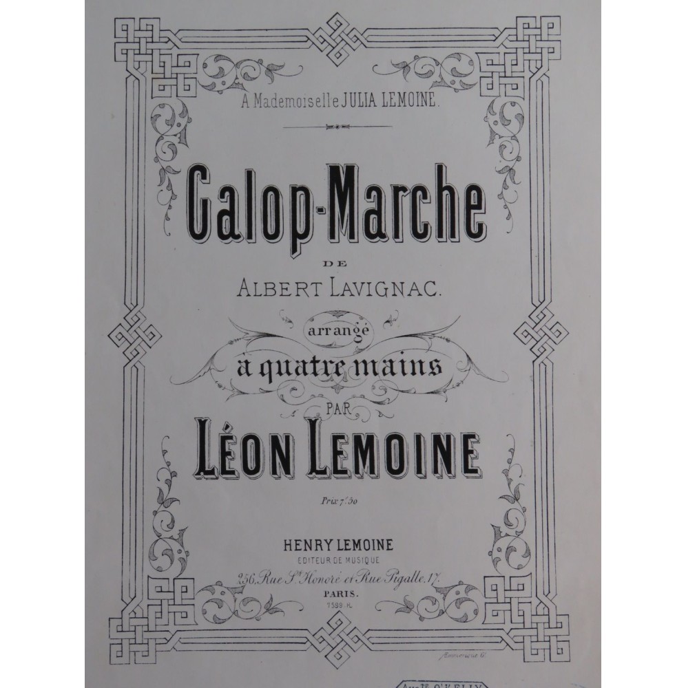 LAVIGNAC Albert Galop-Marche Piano 4 mains ca1875