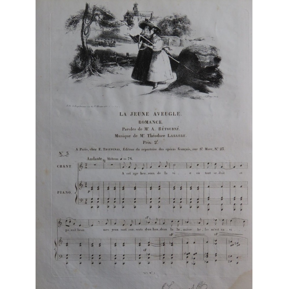 LABARRE Théodore La Jeune aveugle Chant Piano ca1830