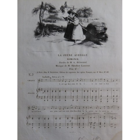 LABARRE Théodore La Jeune aveugle Chant Piano ca1830